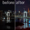 夜景プリセットを使う前と使ったあとの比較（レインボーブリッジ）